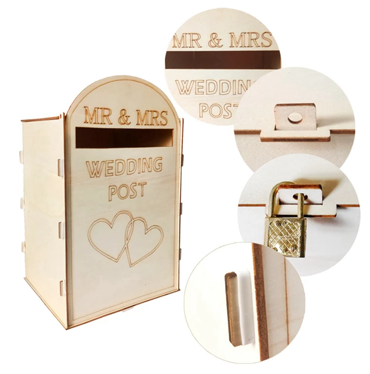 QIFU MR MRS Свадебные двойные сердца Корона деревянный почтовый ящик для карт деревенское свадебное украшение для стола Свадебные вечерние украшения