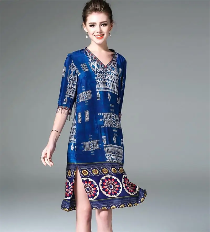 Летнее платье 2017 Женское Европейский Дизайн Очаровательная v-образным вырезом с