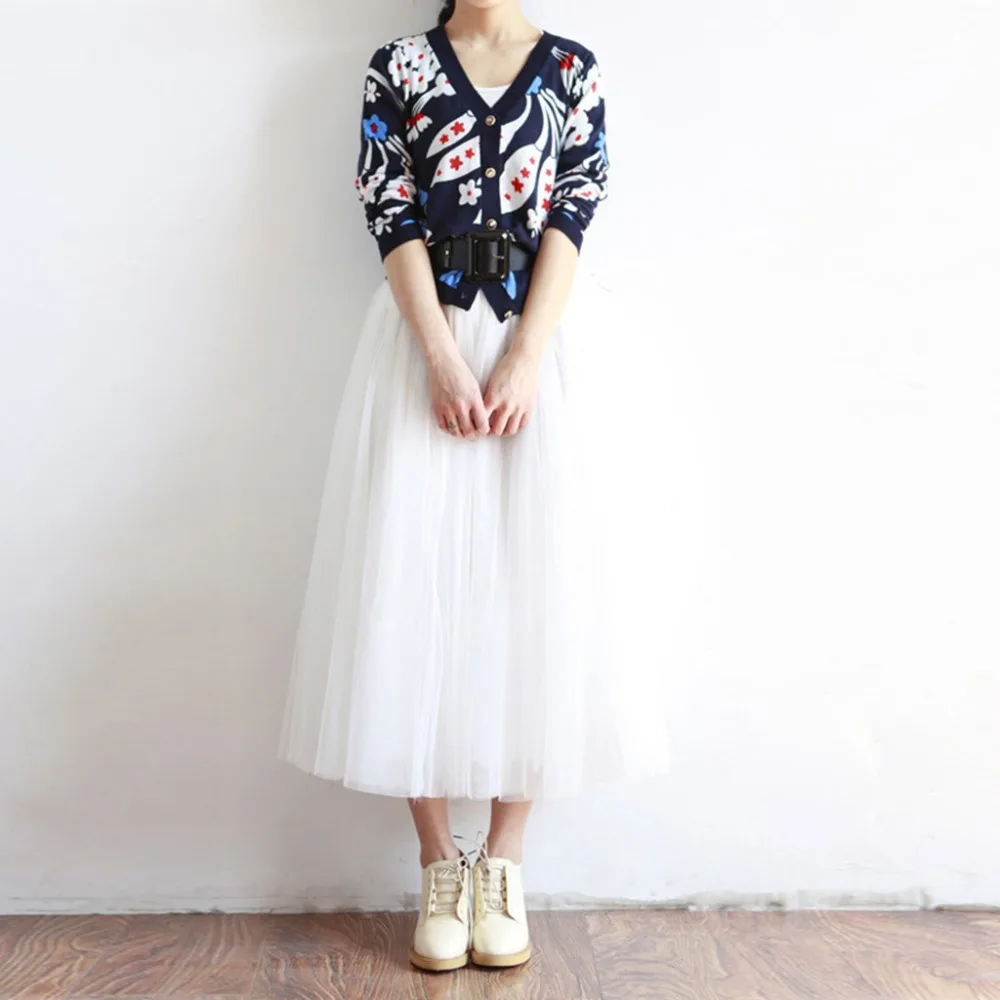 Юбка-пачка Женская плиссированная средней длины Тюлевая эластичная юбка с