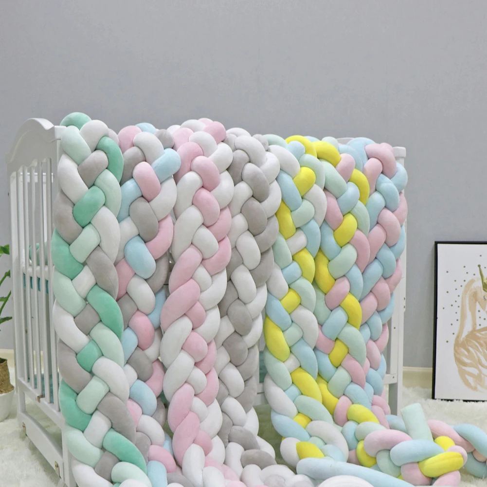 

1M/1.5M length Newborn Bed Bumper Pure Weaving Plush Knot Crib Bumper Baby Kids Bed Baby Cot Protector Baby Room Decor