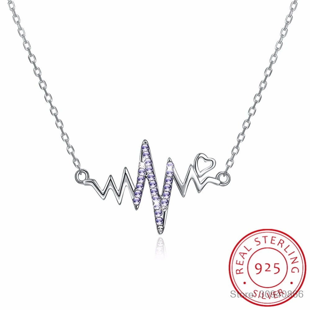 

LEKANI Real 925 Sterling Silver Jewelry Fashion Korean Tiny Wave Chain Necklaces Crystals For Women Party Wedding