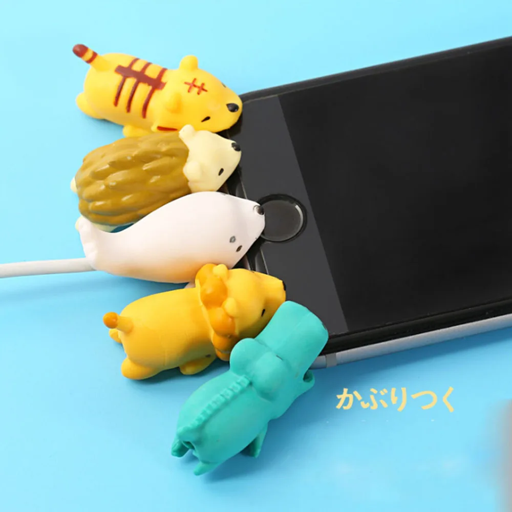 Милый кабель протектор для iphone собака укус панда животное акула заглушка