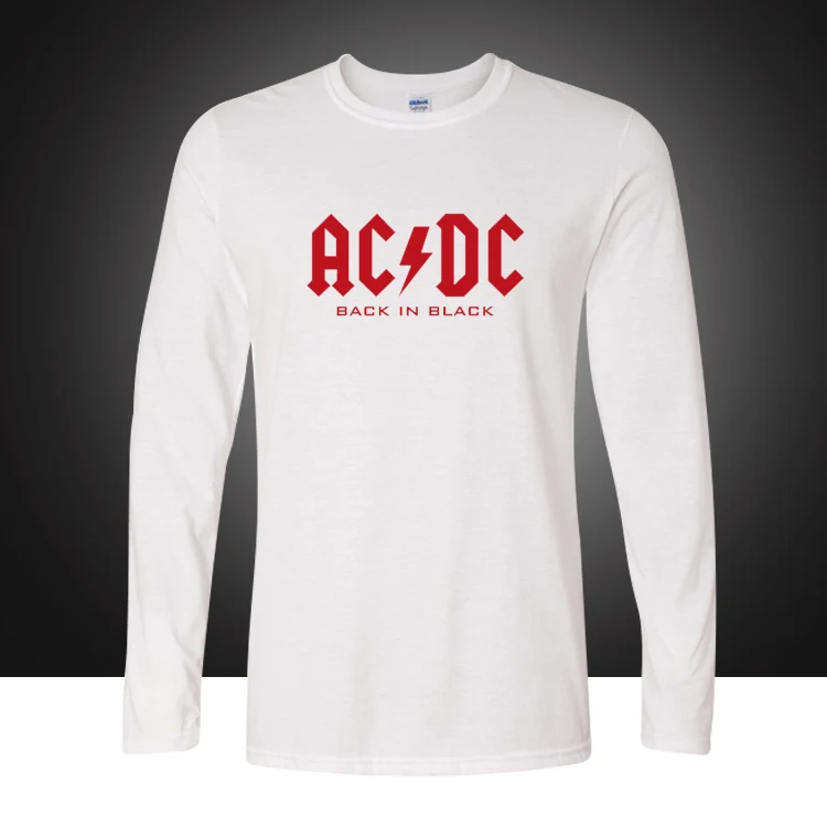 Мужская с длинным рукавом ACDC печатная Футболка мужская хлопковая свободная одежда рок музыка Австралия AC DC размера плюс