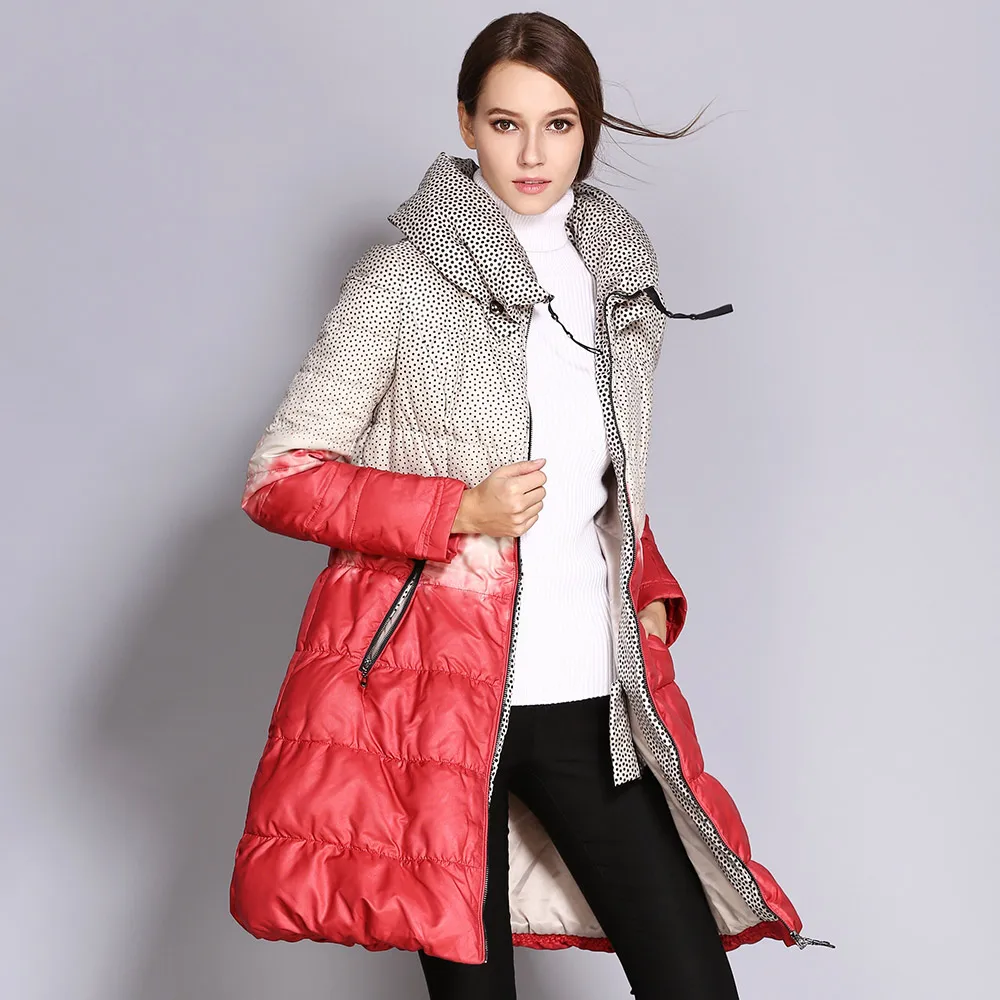 Red COUTUDI,, женский пуховик, большой размер, Длинные куртки с напечатанным рисунком, зимнее женское Стеганое пальто, верхняя одежда, 80% белый утиный пух, куртки - Цвет: Red
