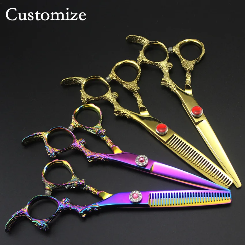 

Customize upscale japan 440c DRAGON handle 6 inch hair scissors set thinning barber cutting scissor shears hairdressing scissors
