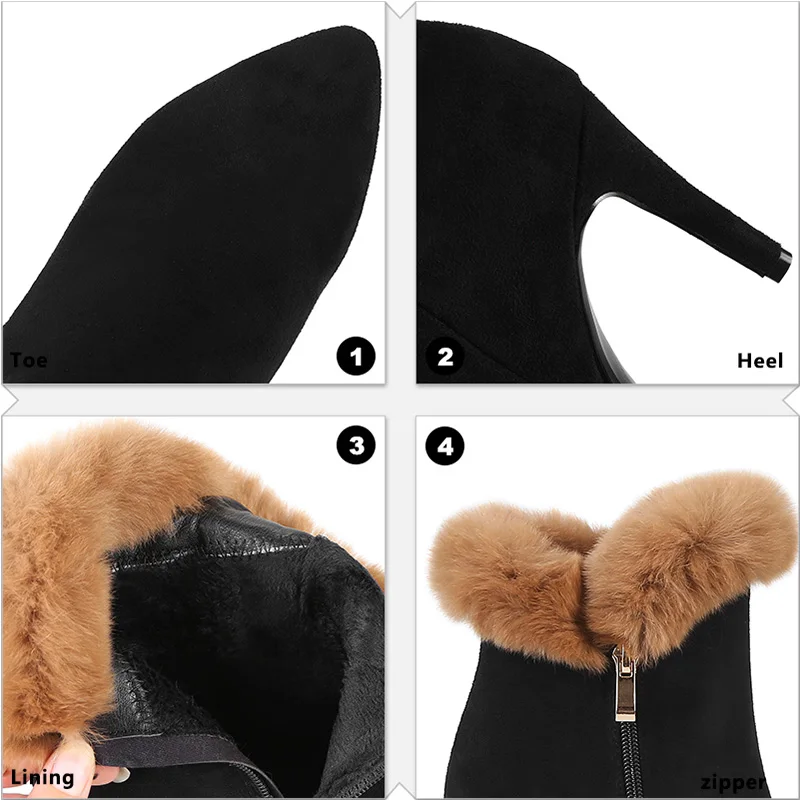 2018 модная женская обувь с кроличьим мехом ботильоны на высоком каблуке зимние