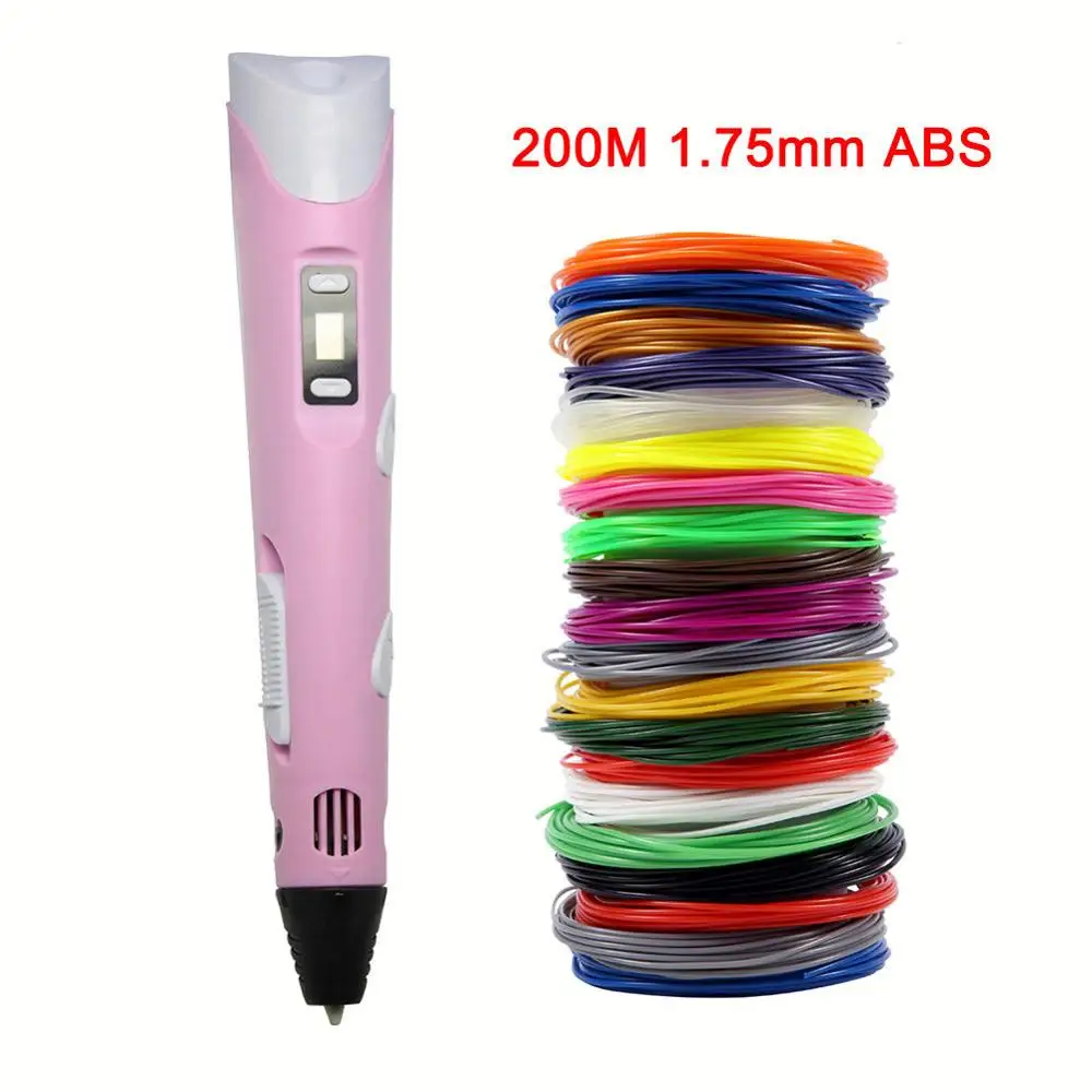pink 200m 3D Ручка, регулируемая скорость, температура, 3D Ручка для печати, 1,75 мм, ABS, умная 3d Ручка для рисования с нитью, светодиодный дисплей, для детских игрушек, подарки - Цвет: pink 200m