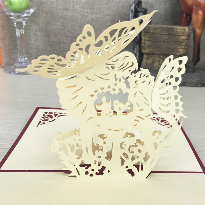 1 шт. лазерная резка бумага для поцелуев ангелов 3D всплывающая открытка свадебные