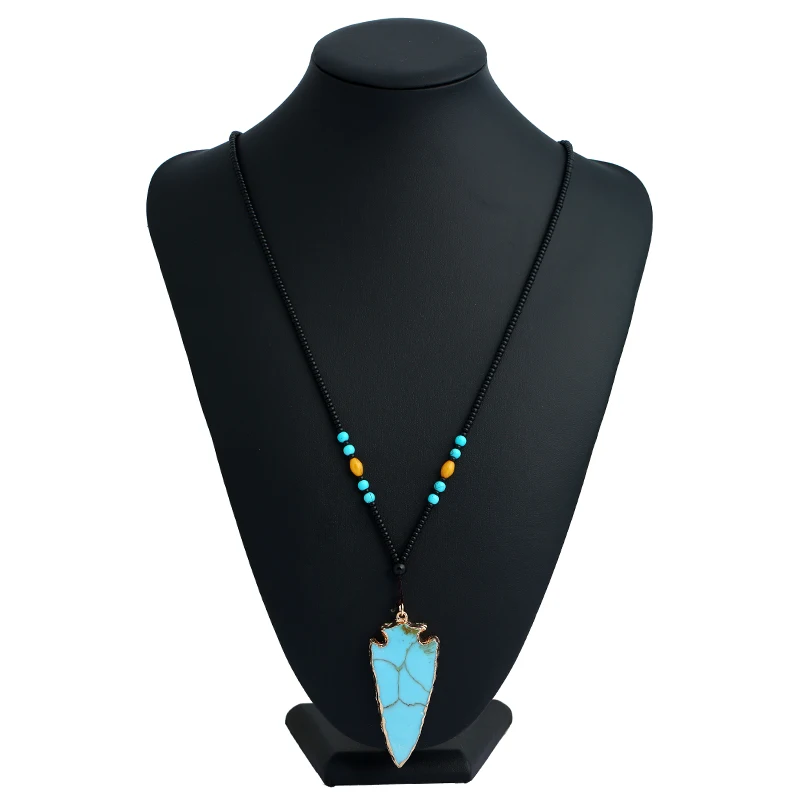 Fashion ethnic bead Necklace Irregular Crystal Natural Stone Pendant Sweater Chain for women |