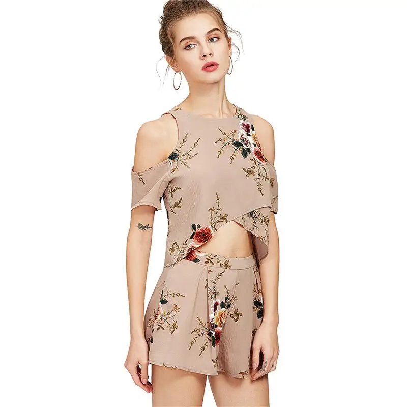 Мода 2017 г. комплект из двух предметов Для женщин летние с цветочным принтом