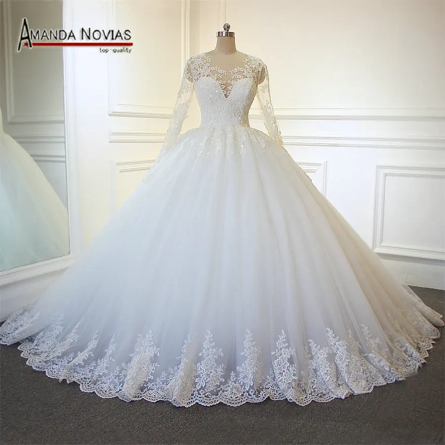 Свадебное платье с длинным рукавом Amanda Novias кружевное бальное длинными рукавами