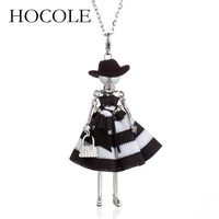 hocole new doll hat girls pendant silver color long chain necklace handbag charm jewelry for women 2018 lovely accessories gift