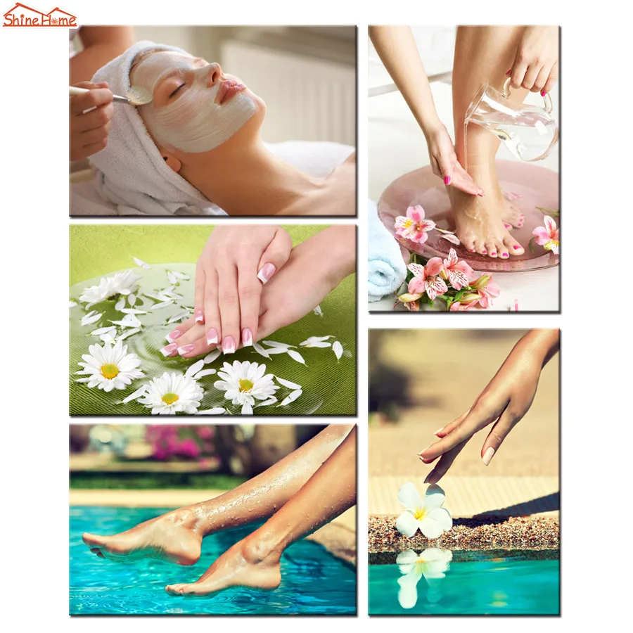 Картина из 5 частей распечатанная на холсте для спа-салона массажа тела ногтевой