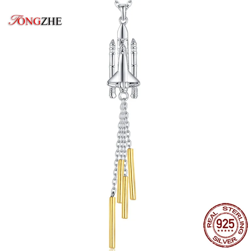 TONGZHE 100% Серебряный кулон цепочки и ожерелья s кисточкой ракеты Шарм комплект