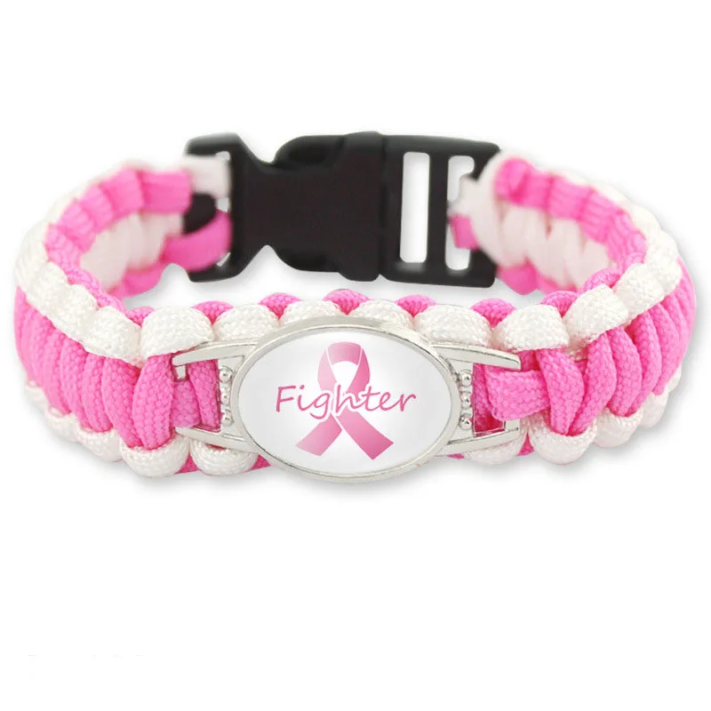 Fashion Breast Cancer Awareness Bracelet For Men Women Outdoor Plastic Rope Braided Survival Wrap Inspirational Jewelry | Украшения и