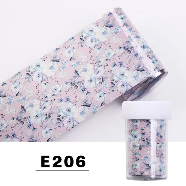 E206 1 шт 100*4 см цветочный дизайн ногтей Фольга переводные наклейки на ногти голографические розы маргаритки наклейки - Цвет: E206