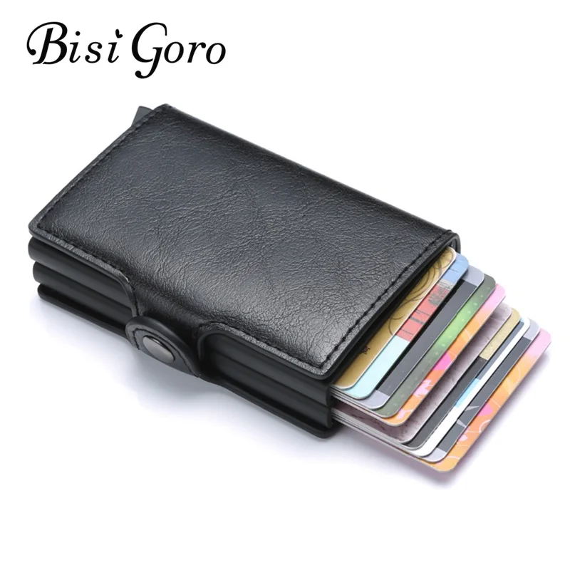 

BISI GORO RFID Business Credit Card Holder Wallet Unisex Double Box Metal Blocking Wallet ID Card Case Aluminium