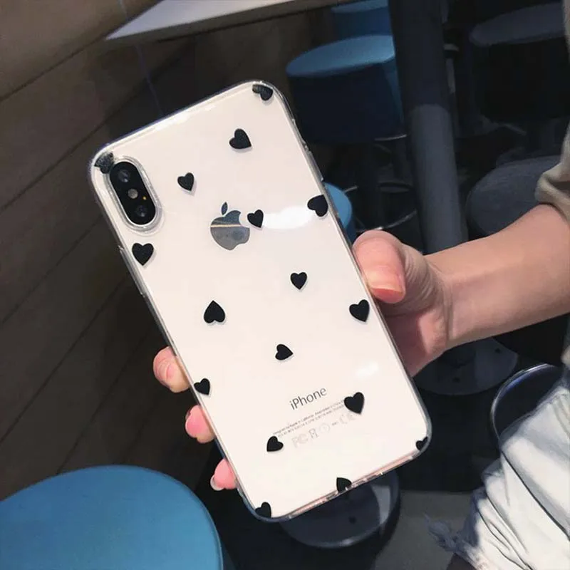 Прозрачный чехол для телефона с сердечком iphone 6 S 7 8 Plus 5 5S SE XS Max XR X Мягкий ТПУ