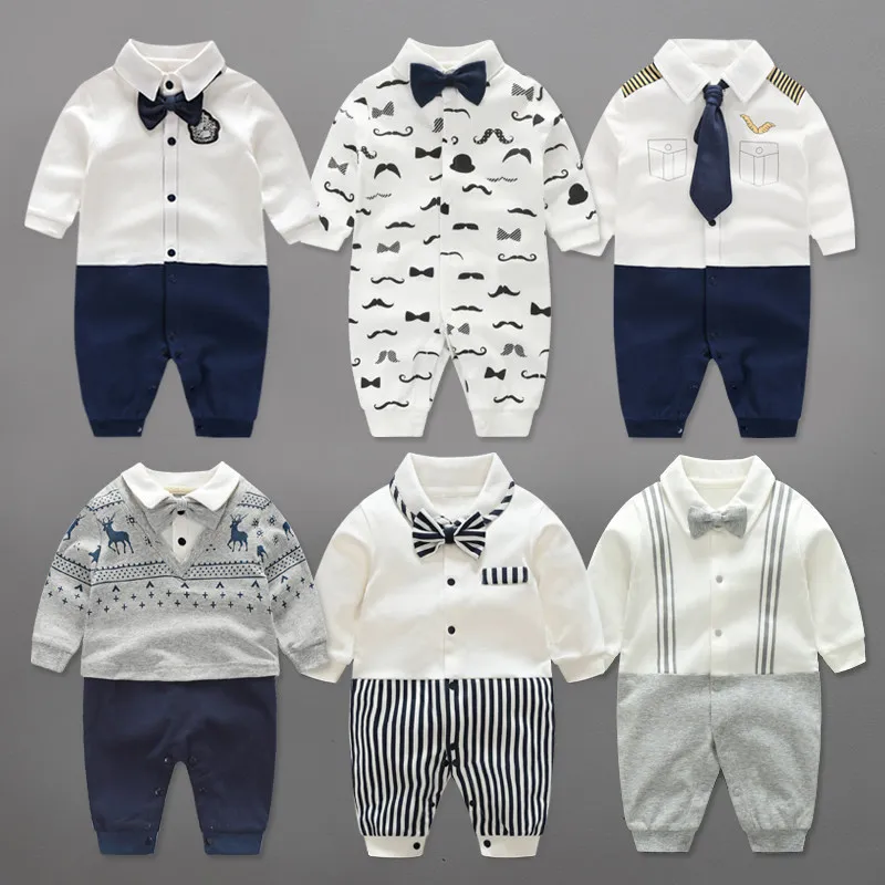 YiErYing Baby Clothes 2018 New Fashion Cotton Long Sleeve Tie Gentleman For Boy Party Rompers Infant Jumpsuits Clothing |