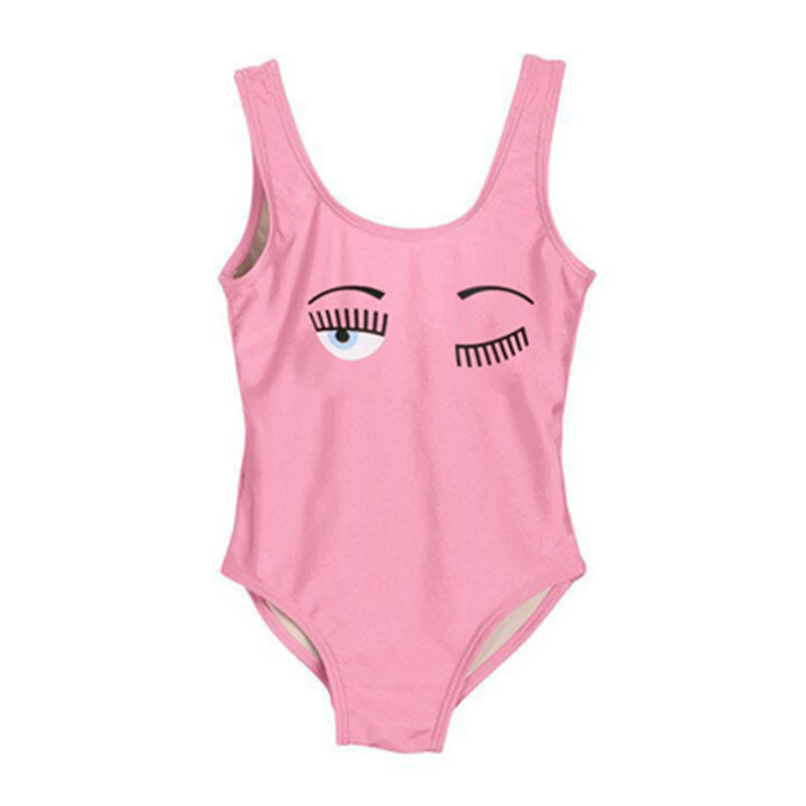 Eye- Pink Милый Цельный купальник для маленьких девочек, одежда для купания для детей, пляжная одежда с изображением фламинго, боди, купальный костюм - Цвет: Eye- Pink