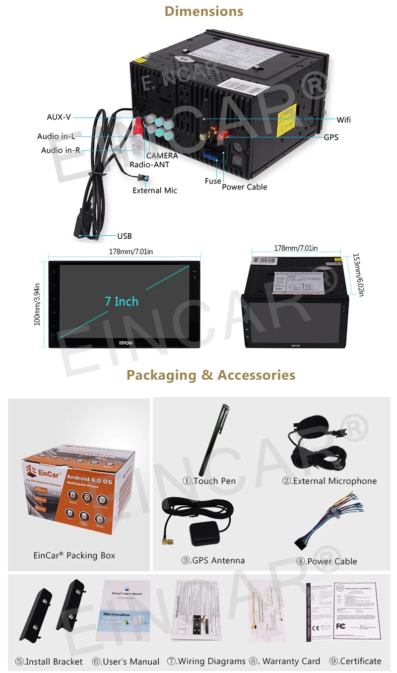 Двойной 2 DIN Android 6.0 стерео плеер GPS навигатор Авторадио головного устройства для