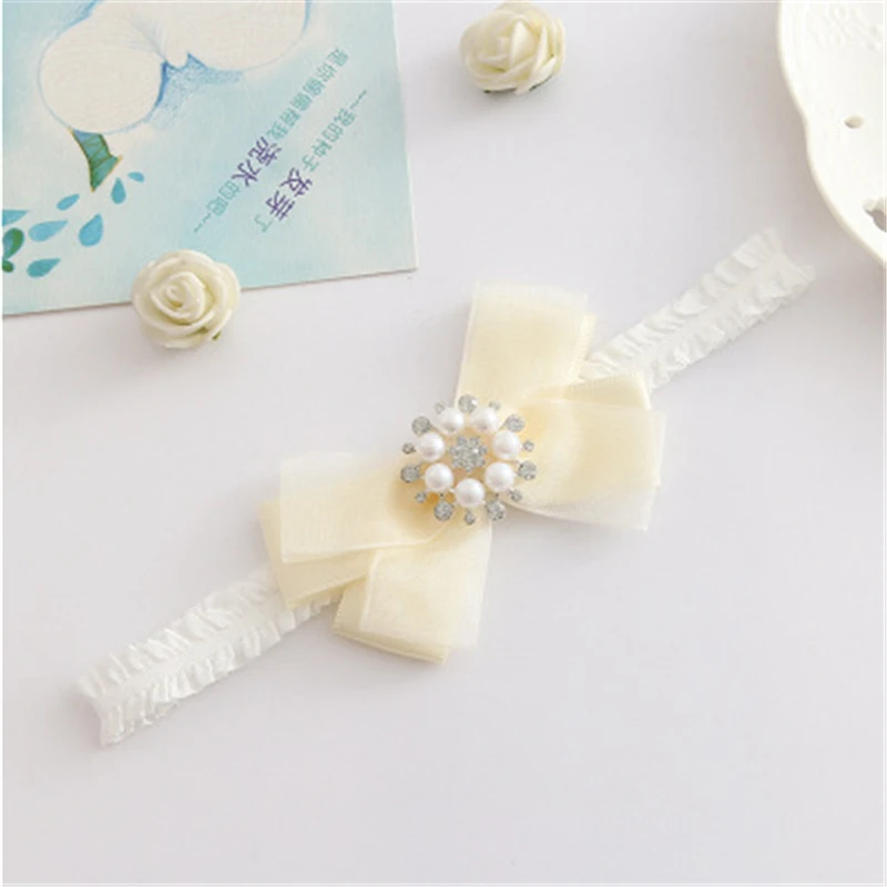 Милые цветные шелковые ленты для волос с бантом девочек жемчужные шифоновые