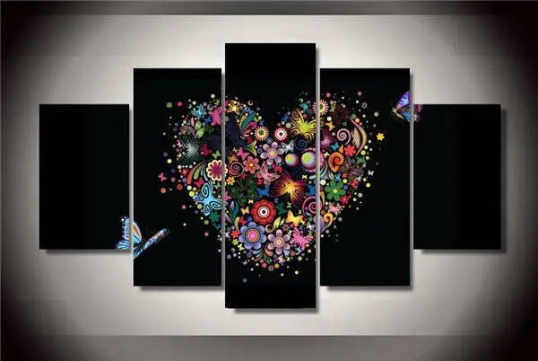 5 шт. в рамке с принтом виде разноцветных сердец и бабочек картина настенная