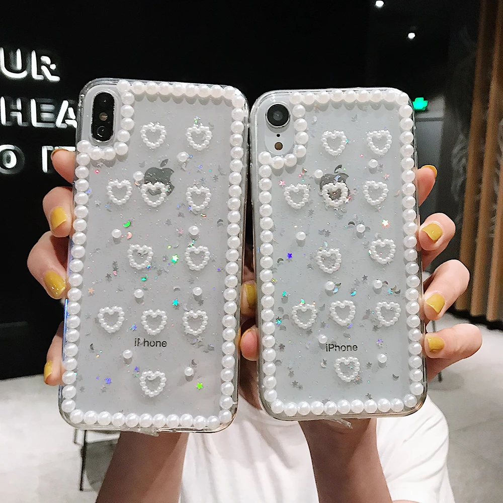 Роскошный Жемчужный 3D чехол для телефона iPhone X XR XS Max прозрачный силиконовый