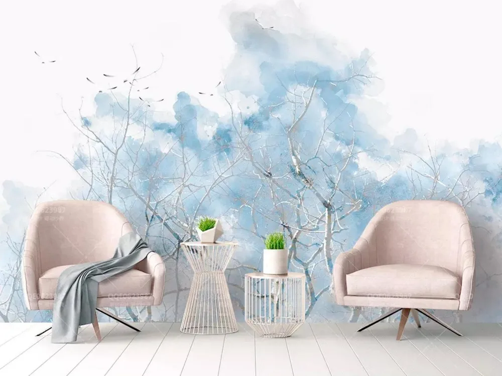 

[Self-Adhesive] 3D Ink Blue Sky Tree Branches 11 Wall Paper mural Wall Print Decal Wall Murals