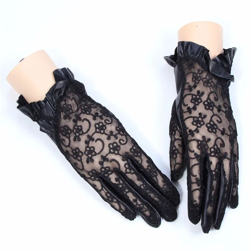 Spring Autumn New Lace Leather Gloves Women's Driving Outdoor Summer Sunscreen Thin Touch Screen Sheepskin Gloves NS111-5