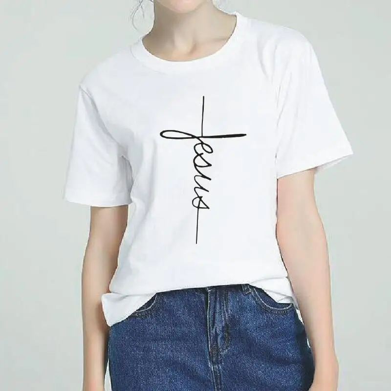 Женская футболка с коротким рукавом и принтом Иисуса большого размера | одежда