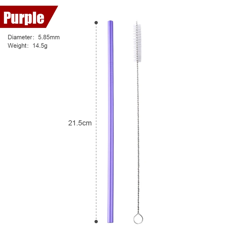 purple S 100 шт./компл. металлическая соломинки многоразовая цветная соломка из нержавеющей стали+ 10 кистей металлический напиток Yerba сок бар аксессуары вечерние - Цвет: purple S