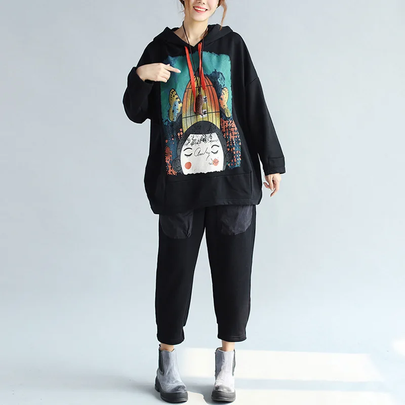 2 шт. Повседневная футболка с капюшоном большого размера топы брюки костюмы