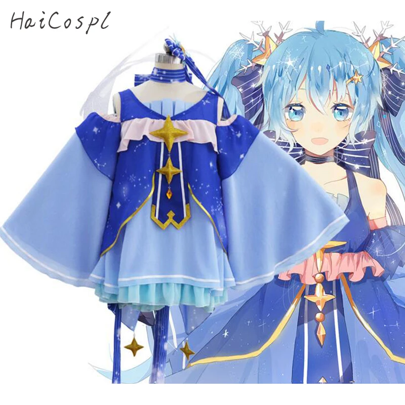 Платье для косплея снежной Мику девочек в японском стиле аниме нарядное платье
