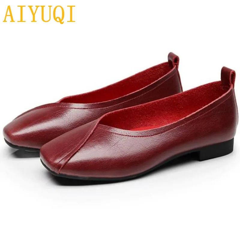 red AIYUQI/обувь на плоской подошве; Новинка года; сезон осень; женская обувь на плоской подошве из натуральной кожи; женская повседневная обувь без застежки; большие размеры 35-43 - Цвет: red