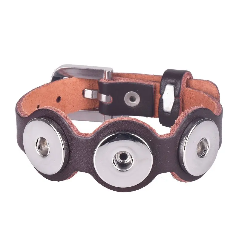 Женские кожаные браслеты три пряжки очаровательные кнопки кожаный браслет и для
