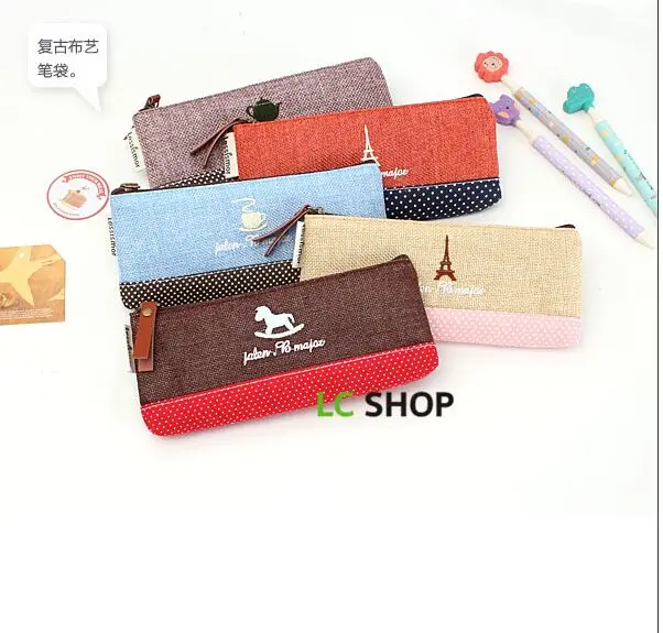 Винтажный пенал из хлопка и льна с изображением Эйфелевой башни школьная сумка