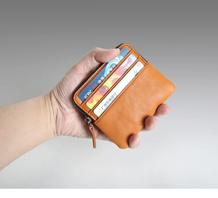 SIMLINE мужской кошелек из натуральной кожи, мужские винтажные Короткие Кошельки на молнии с передним карманом, тонкий мини кошелек для монет, держатель для карт, карман для женщин