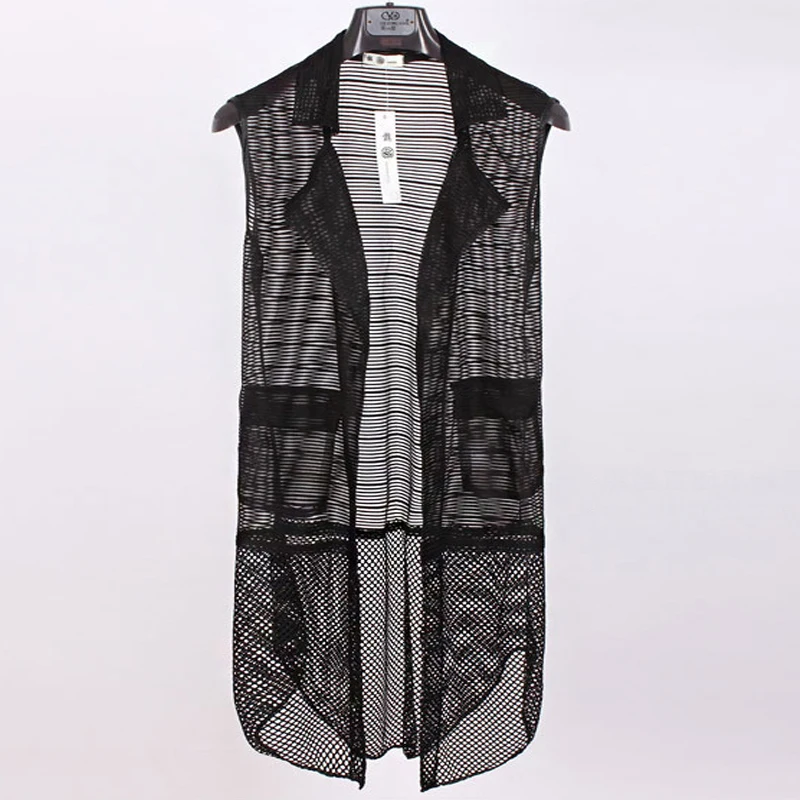 New Mens stripewistcoat long cardigan vest thin loose lapel cape trend hollow jacket personality shawl male Wrap Shawl Coat Tops | Мужская