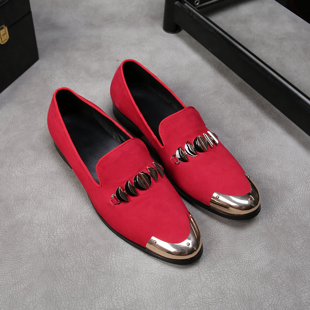 Мокасины мужские с круглым носком роскошные красные замшевые туфли на платформе