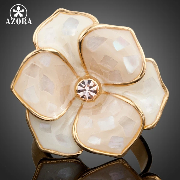 AZORA золотые бусины Австрийские хрустальные регулируемое кольцо “Цветок” с