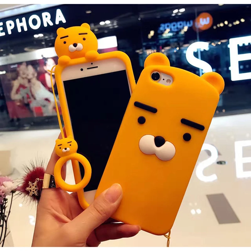 Желтый милый медведь fundas телефон чехлы для iphone 7 8 plus X 6 6s плюс мультфильм мягкий