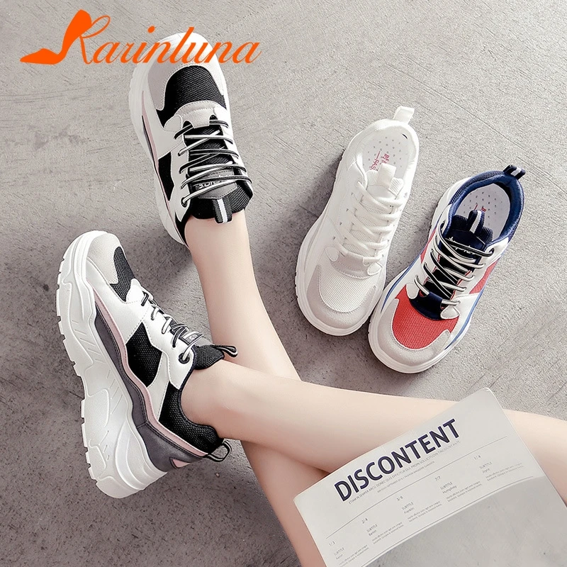 KARINLUNA/Новые кроссовки обувь для папы на плоской платформе со шнуровкой с круглым