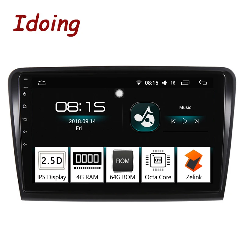 Автомобильный мультимедийный плеер Idoing 10 2 дюйма 1DIN Android 8 0 2.5D IPS 4 Гб + 64 ГБ