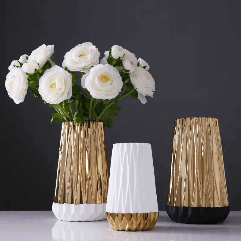 

Golden ceramic vase simple home living room bedroom dining table flower arrangement home decoration ornaments