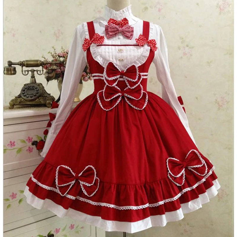 Маленький красный костюм горничной с капюшоном Женский хлопковый Кружевной