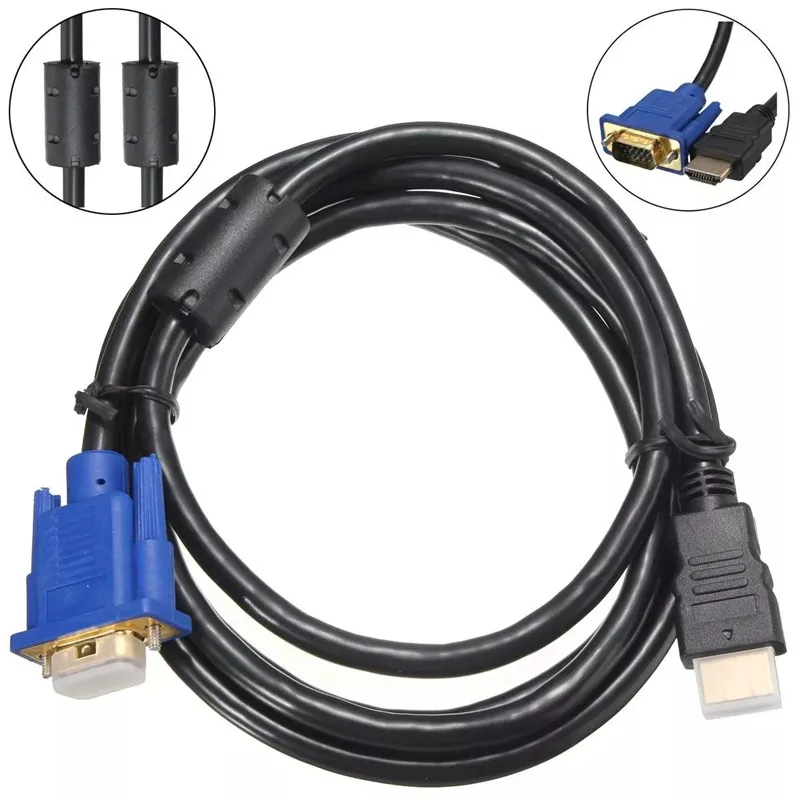 HDMI к VGA 1 8 м анти помех кольцо 1080 P HD штекер Мужской видео конвертер Кабель адаптер