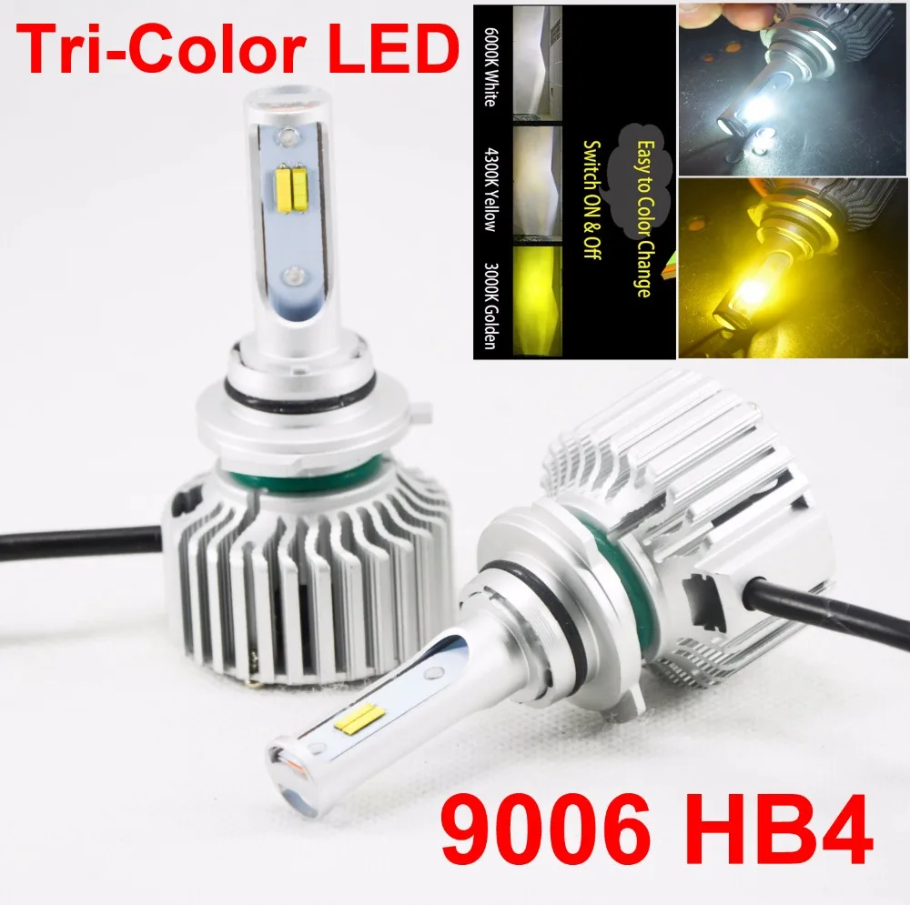 Трехцветная светодиодная фара 9006 HB4 60 Вт 3000 лм 3 цвета|Передние LED-фары для авто| |