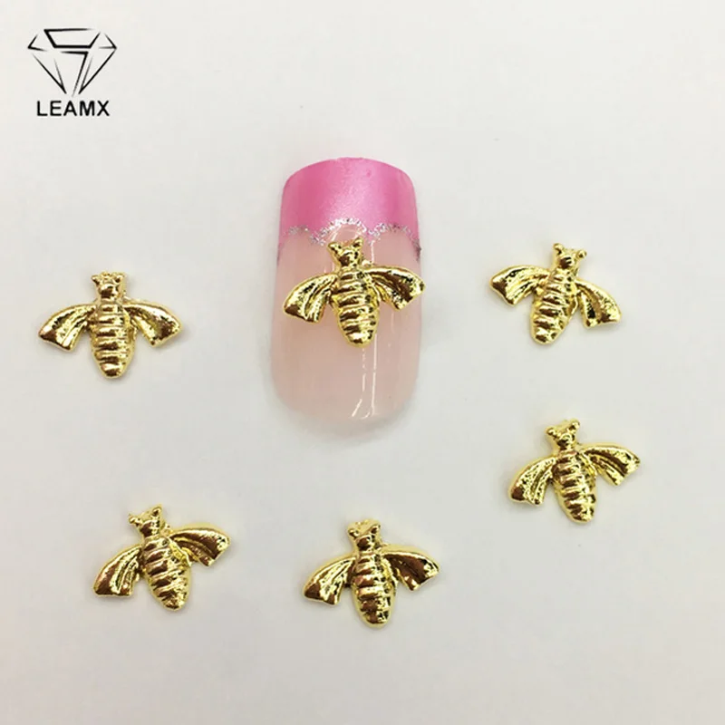 Gold Leamx 50 шт./пакет милой пчелы для ногтей очарование металла 3D нейл-арта украшения золотой Винтаж Серебряный Сделай Сам наклейки для ногтей аксессуары - Цвет: Gold