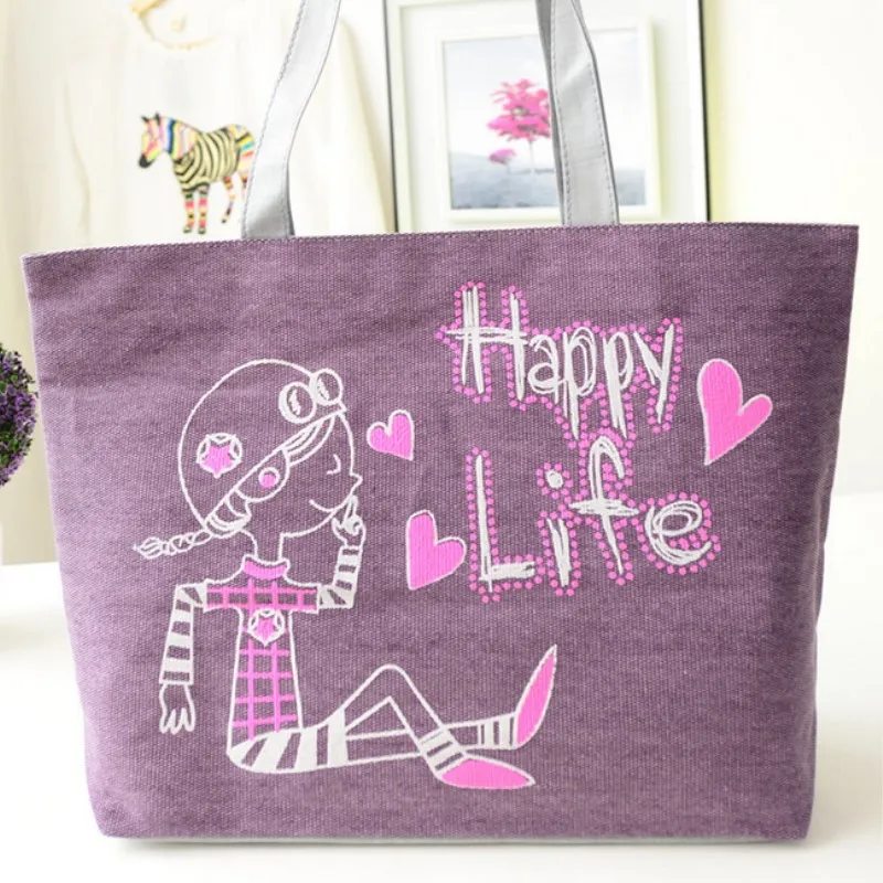 Одежда с принтом в виде сердечек Холст сумка женская Повседневная пляжная